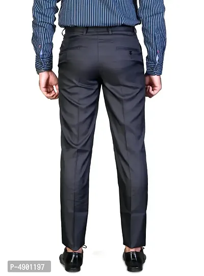 Men's Dark Blue Regular Fit Formal Trousers-thumb2