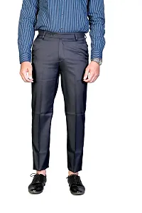 Men's Dark Blue Regular Fit Formal Trousers-thumb3