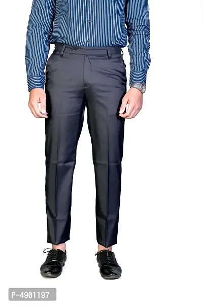 Men's Dark Blue Regular Fit Formal Trousers-thumb4