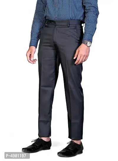 Men's Dark Blue Regular Fit Formal Trousers-thumb0