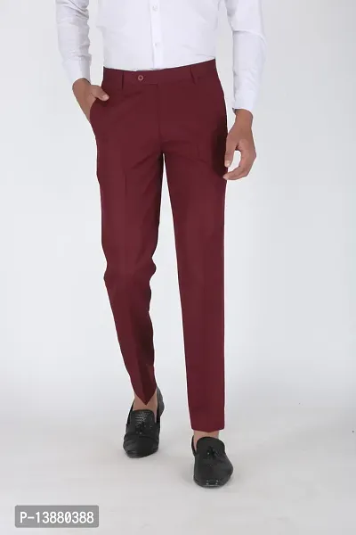 Stylish Maroon Viscose Rayon Solid Formal Trousers For Men-thumb0
