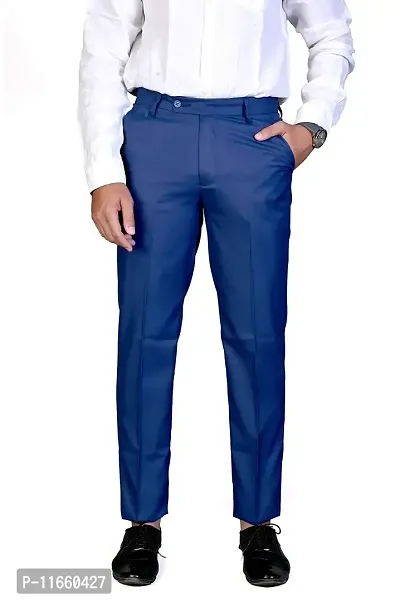 CHARLIE CARLOS Men's Regular Fit Formal Trousers/Pants (Polyester Viscose Blend,36) Royal Blue-thumb0