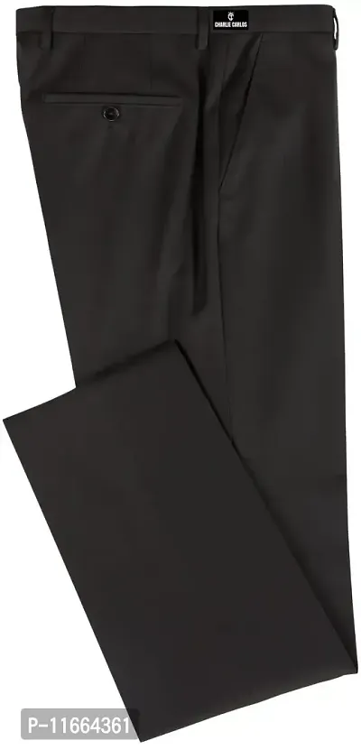 CHARLIE CARLOS Men's Reguler Leg Business Pants in Virgin PolyViscose Slim Fit Formal Trousers/Pants - Black (30, Black)