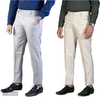 Stylish Polyester Viscose Blend Solid Formal Trousers For Men- 2 Pieces