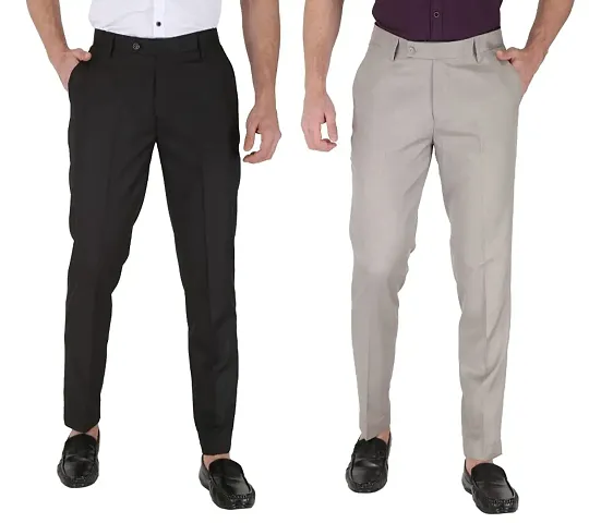 CHARLIE CARLOS Men's Slim Fit Formal Trousers/Pants/Pant Multicolor/Combo (Pack of 2)