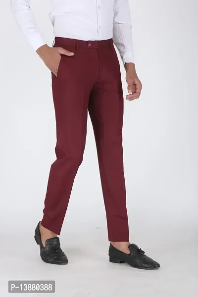 Stylish Maroon Viscose Rayon Solid Formal Trousers For Men-thumb4