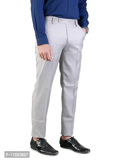 CHARLIE CARLOS Men's Regular Fit Formal Trousers (Polyester Viscose Blend, 32) Light Grey-thumb4