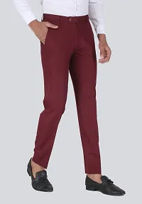 Stylish Maroon Cotton Blend Solid Formal Trousers For Men-thumb2