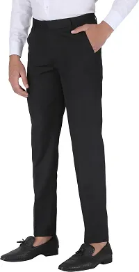Stylish Black Cotton Blend Solid Formal Trousers For Men-thumb2