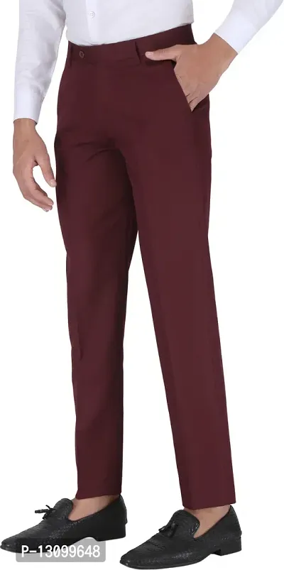 Stylish Maroon Viscose Rayon Solid  Formal Trousers For Men-thumb0