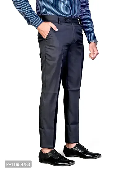 CHARLIE CARLOS Men's Regular Fit Formal Trousers/Pants (Polyester Viscose Blend,34) Men Dark Blue-thumb2