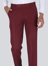 Stylish Maroon Cotton Blend Solid Formal Trousers For Men-thumb3