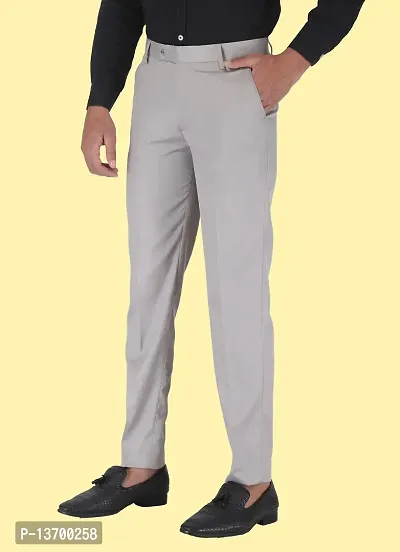 Stylish Grey Cotton Blend Solid Formal Trousers For Men-thumb0