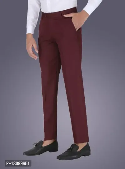 Stylish Maroon Viscose Rayon Solid  Formal Trousers For Men