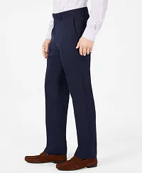 Stylish Dark Blue Viscose Rayon Solid Formal Trousers For Men-thumb2