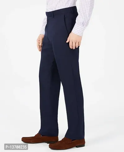 Stylish Dark Blue Viscose Rayon Solid Formal Trousers For Men-thumb3
