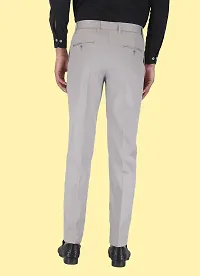 Stylish Grey Cotton Blend Solid Formal Trousers For Men-thumb1