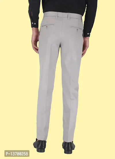Stylish Grey Cotton Blend Solid Formal Trousers For Men-thumb2