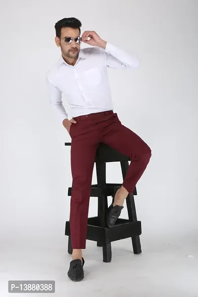 Stylish Maroon Viscose Rayon Solid Formal Trousers For Men-thumb5