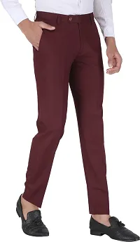 Stylish Maroon Polycotton Solid Formal Trousers For Men-thumb2
