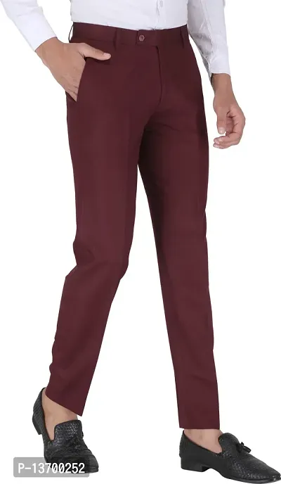 Stylish Maroon Polycotton Solid Formal Trousers For Men-thumb3