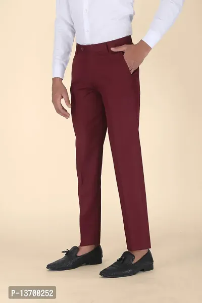 Stylish Maroon Polycotton Solid Formal Trousers For Men-thumb0