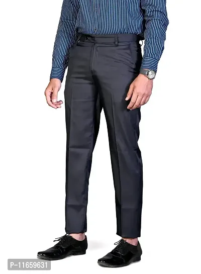 CHARLIE CARLOS Men's Regular Fit Formal Trousers (Polyester Viscose Blend, 38) Dark Blue-thumb0