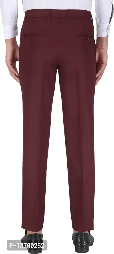 Stylish Maroon Polycotton Solid Formal Trousers For Men-thumb2