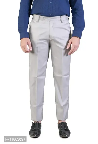 CHARLIE CARLOS Men's Regular Fit Formal Trousers (Polyester Viscose Blend, 32) Light Grey-thumb3