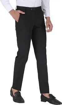 Stylish Black Cotton Blend Solid Formal Trousers For Men-thumb3