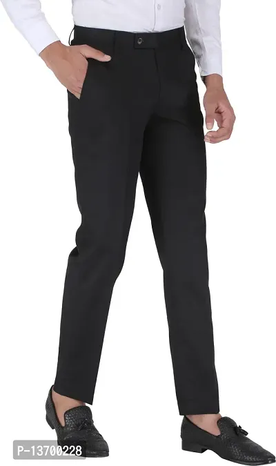 Stylish Black Cotton Blend Solid Formal Trousers For Men-thumb4