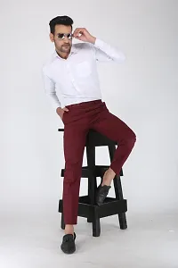 Stylish Maroon Cotton Blend Solid Formal Trousers For Men-thumb4