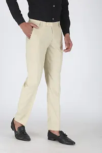 Stylish Beige Viscose Rayon Solid Formal Trousers For Men-thumb3