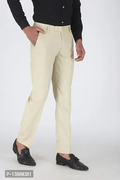 Stylish Beige Viscose Rayon Solid Formal Trousers For Men-thumb4