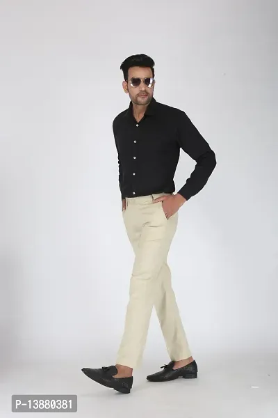 Stylish Beige Viscose Rayon Solid Formal Trousers For Men-thumb5