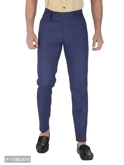 CHARLIE CARLOS Men's Slim Fit Formal Trousers (Polyester Viscose Blend,32) Dark Blue