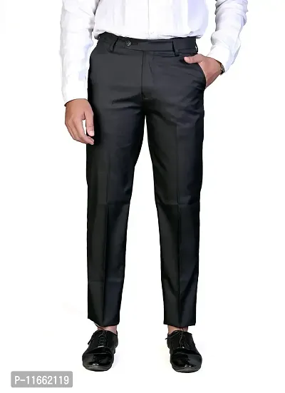CHARLIE CARLOS Men's Regular Fit Formal Trousers/Pants (Polyester Viscose Blend,36) Black