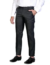 CHARLIE CARLOS Men's Regular Fit Formal Trousers/Pants (Polyester Viscose Blend,36) Black-thumb2
