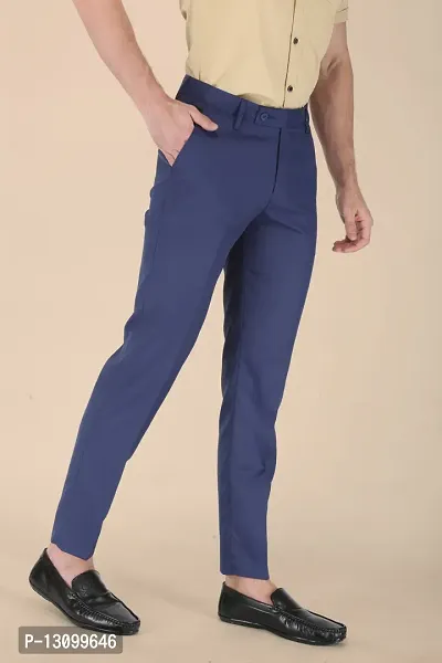 Stylish Blue Viscose Rayon Solid  Formal Trousers For Men