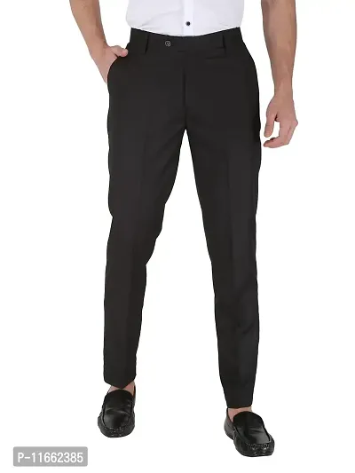 CHARLIE CARLOS Men's Slim Fit Formal Trousers (Polyester Viscose Blend,36) Black