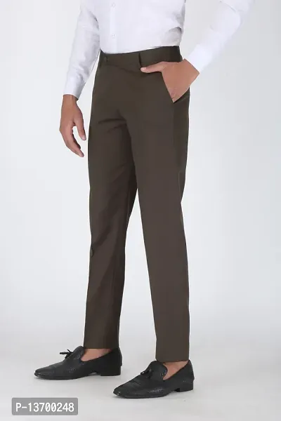 Stylish Green Polycotton Solid Formal Trousers For Men-thumb3
