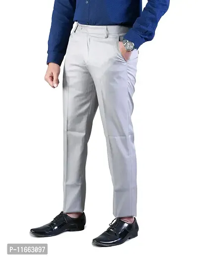 CHARLIE CARLOS Men's Regular Fit Formal Trousers (Polyester Viscose Blend, 32) Light Grey-thumb0