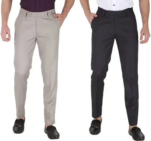 Stylish Viscose Rayon Solid Formal Trousers For Men- Pack of 2