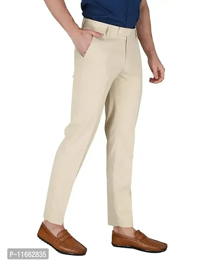 CHARLIE CARLOS Men's Slim Fit Formal Trousers (Polyester Viscose Blend,30) Beige-thumb4