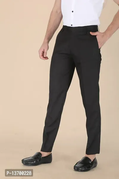 Stylish Black Cotton Blend Solid Formal Trousers For Men