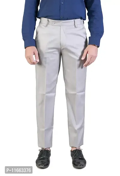 CHARLIE CARLOS Men's Regular Fit Formal Trousers/Pants (Polyester Viscose Blend,36) Light Grey