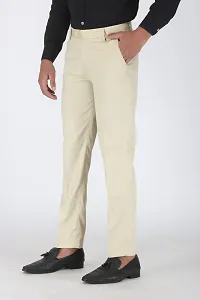 Stylish Beige Viscose Rayon Solid Formal Trousers For Men-thumb2