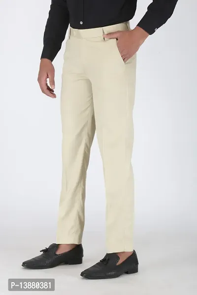 Stylish Beige Viscose Rayon Solid Formal Trousers For Men-thumb3