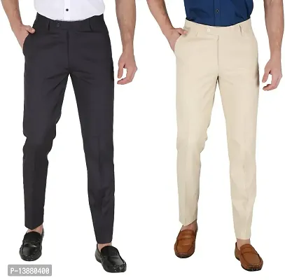 Stylish Polyester Solid Formal Trousers For Men- 2 Pieces