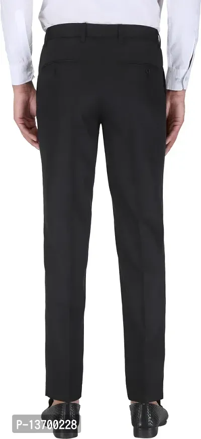 Stylish Black Cotton Blend Solid Formal Trousers For Men-thumb2